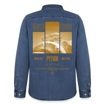 Green Tree Python Modern Reptile Keeper Streetwear - Männer Jeanshemd Organic von Stanley/Stella - verwaschenes Mittelblau  - Hinten - AI Model Male 185 light (185cm)