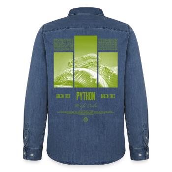 Green Tree Python Modern Reptile Keeper Streetwear - Männer Jeanshemd Organic von Stanley/Stella - verwaschenes Mittelblau  - Hinten - AI Model Male 185 light (185cm)