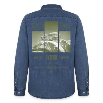 Green Tree Python Modern Reptile Keeper Streetwear - Männer Jeanshemd Organic von Stanley/Stella - verwaschenes Mittelblau  - Hinten - AI Model Male 185 light (185cm)
