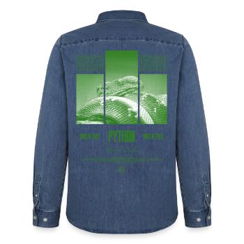 Green Tree Python Modern Reptile Keeper Streetwear - Männer Jeanshemd Organic von Stanley/Stella - verwaschenes Mittelblau  - Hinten - AI Model Male 185 light (185cm)