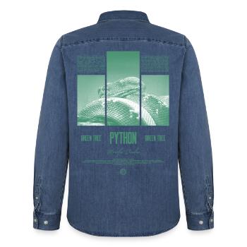 Green Tree Python Modern Reptile Keeper Streetwear - Männer Jeanshemd Organic von Stanley/Stella - verwaschenes Mittelblau  - Hinten - AI Model Male 185 light (185cm)