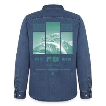 Green Tree Python Modern Reptile Keeper Streetwear - Männer Jeanshemd Organic von Stanley/Stella - verwaschenes Mittelblau  - Hinten - AI Model Male 185 light (185cm)