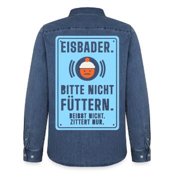 Eisbader. Bitte nicht füttern. Eisbaden lustig - Männer Jeanshemd Organic von Stanley/Stella - verwaschenes Mittelblau  - Hinten - AI Model Male 185 light (185cm)