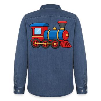 Kleine bunte Lokomotive – Comic Zug - Männer Jeanshemd Organic von Stanley/Stella - verwaschenes Mittelblau  - Hinten - AI Model Male 185 light (185cm)