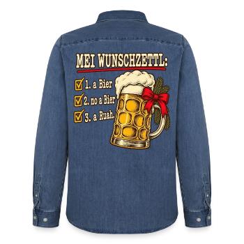 Mei Wunschzettl Bier Weihnachten bairisch - Männer Jeanshemd Organic von Stanley/Stella - verwaschenes Mittelblau  - Hinten - AI Model Male 185 light (185cm)