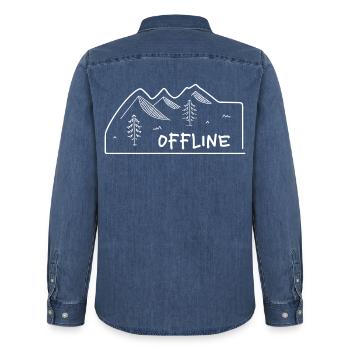 Offline – Wandern, Berge & Natur genießen - Männer Jeanshemd Organic von Stanley/Stella - verwaschenes Mittelblau  - Hinten - AI Model Male 185 light (185cm)