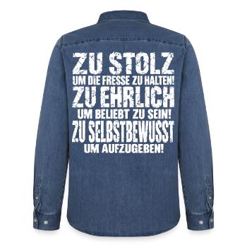 Zu stolz um die Fresse zu halten! Zu ehrlich um... - Männer Jeanshemd Organic von Stanley/Stella - verwaschenes Mittelblau  - Hinten - AI Model Male 185 light (185cm)