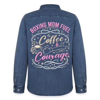 Boxing Mom Fuel Coffee & Courage Gloves Boxing - Männer Jeanshemd Organic von Stanley/Stella - verwaschenes Mittelblau  - Hinten - AI Model Male 185 light (185cm)