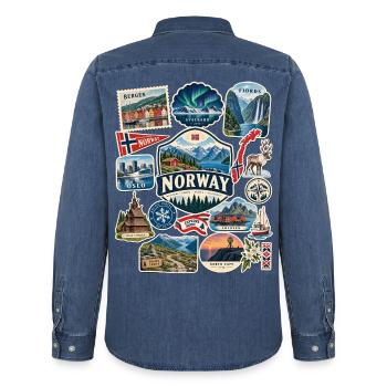 Norwegen Reisesticker - Männer Jeanshemd Organic von Stanley/Stella - verwaschenes Mittelblau  - Hinten - AI Model Male 185 light (185cm)