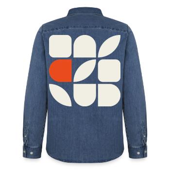 GEFÜGE 01 – Geometrische Formen - Männer Jeanshemd Organic von Stanley/Stella - verwaschenes Mittelblau  - Hinten - AI Model Male 185 light (185cm)