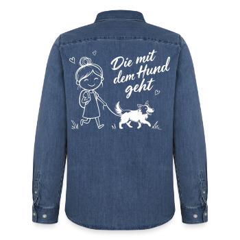Die mit dem Hund geht Border Collie - Männer Jeanshemd Organic von Stanley/Stella - verwaschenes Mittelblau  - Hinten - AI Model Male 185 light (185cm)