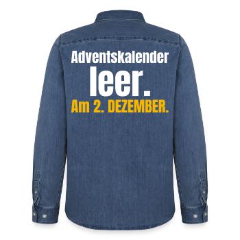 Adventskalender leer. Am 2. Dezember. - Männer Jeanshemd Organic von Stanley/Stella - verwaschenes Mittelblau  - Hinten - AI Model Male 185 light (185cm)