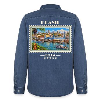 Brasilien Belém Vintage Reisemarke - Männer Jeanshemd Organic von Stanley/Stella - verwaschenes Mittelblau  - Hinten - AI Model Male 185 light (185cm)