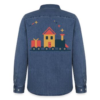 Lebkuchen-Express – Weihnachten auf Schienen - Männer Jeanshemd Organic von Stanley/Stella - verwaschenes Mittelblau  - Hinten - AI Model Male 185 light (185cm)