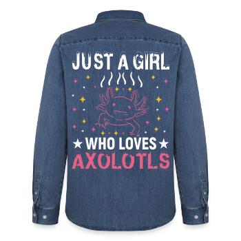Just A Girl Who Loves Axolotls Pink Stars - Männer Jeanshemd Organic von Stanley/Stella - verwaschenes Mittelblau  - Hinten - AI Model Male 185 light (185cm)