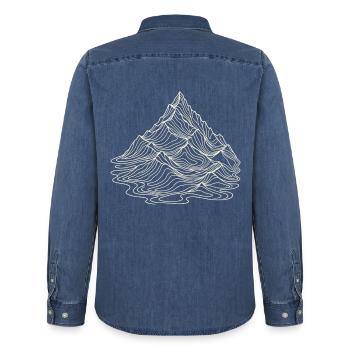 Alpengipfel – Topografische Linienkunst - Männer Jeanshemd Organic von Stanley/Stella - verwaschenes Mittelblau  - Hinten - AI Model Male 185 light (185cm)
