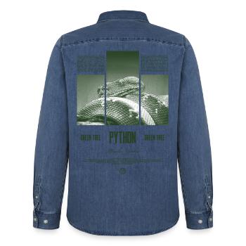 Green Tree Python Modern Reptile Keeper Streetwear - Männer Jeanshemd Organic von Stanley/Stella - verwaschenes Mittelblau  - Hinten - AI Model Male 185 light (185cm)