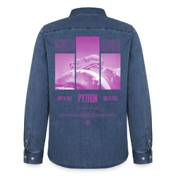 Green Tree Python Modern Reptile Keeper Streetwear - Männer Jeanshemd Organic von Stanley/Stella - verwaschenes Mittelblau  - Hinten - AI Model Male 185 light (185cm)