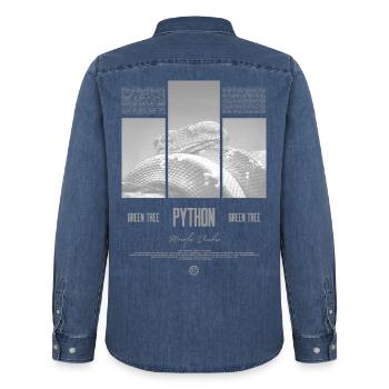 Green Tree Python Modern Reptile Keeper Streetwear - Männer Jeanshemd Organic von Stanley/Stella - verwaschenes Mittelblau  - Hinten - AI Model Male 185 light (185cm)