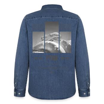 Green Tree Python Modern Reptile Keeper Streetwear - Männer Jeanshemd Organic von Stanley/Stella - verwaschenes Mittelblau  - Hinten - AI Model Male 185 light (185cm)