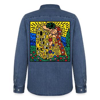 Kiss of Color Mosaik - Männer Jeanshemd Organic von Stanley/Stella - verwaschenes Mittelblau  - Hinten - AI Model Male 185 light (185cm)