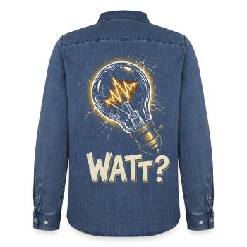 Watt Elektriker Lustiger Spruch Glühbirne - Männer Jeanshemd Organic von Stanley/Stella - verwaschenes Mittelblau  - Hinten - AI Model Male 185 light (185cm)