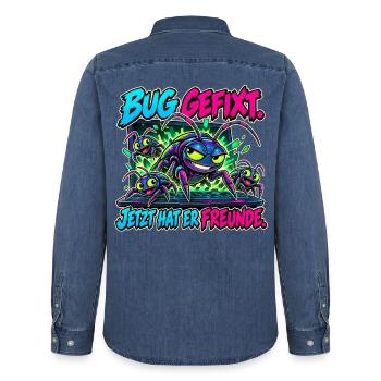 Bug gefixt, Freunde gefunden - Männer Jeanshemd Organic von Stanley/Stella - verwaschenes Mittelblau  - Hinten - AI Model Male 185 light (185cm)