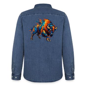 Chromatischer aufladender Bison - Männer Jeanshemd Organic von Stanley/Stella - verwaschenes Mittelblau  - Hinten - AI Model Male 185 light (185cm)