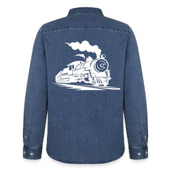 Dampflok - Männer Jeanshemd Organic von Stanley/Stella - verwaschenes Mittelblau  - Hinten - AI Model Male 185 light (185cm)