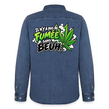 Ohne Gras gibt es keinen Rauch Cannabis Pop Art - Männer Jeanshemd Organic von Stanley/Stella - verwaschenes Mittelblau  - Hinten - AI Model Male 185 light (185cm)