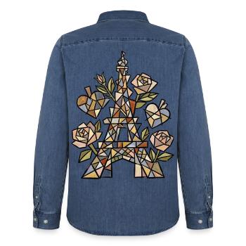 Eiffel im Mosaik mit Rosen - Männer Jeanshemd Organic von Stanley/Stella - verwaschenes Mittelblau  - Hinten - AI Model Male 185 light (185cm)