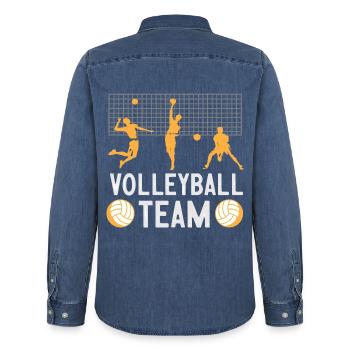 Volleyball Team – Spieler Silhouetten Orange - Männer Jeanshemd Organic von Stanley/Stella - verwaschenes Mittelblau  - Hinten - AI Model Male 185 light (185cm)