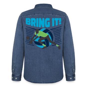 Bring It! Volleyball Annahme am Netz Blau - Männer Jeanshemd Organic von Stanley/Stella - verwaschenes Mittelblau  - Hinten - AI Model Male 185 light (185cm)