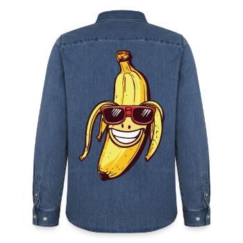 Lachende Banane mit Sonnenbrille - Männer Jeanshemd Organic von Stanley/Stella - verwaschenes Mittelblau  - Hinten - AI Model Male 185 light (185cm)