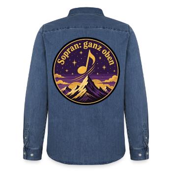 Sopran Ganz Oben Chor Sängerin Musik Note Shirt - Männer Jeanshemd Organic von Stanley/Stella - verwaschenes Mittelblau  - Hinten - AI Model Male 185 light (185cm)