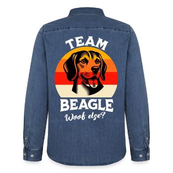 Team Beagle - Männer Jeanshemd Organic von Stanley/Stella - verwaschenes Mittelblau  - Hinten - AI Model Male 185 light (185cm)
