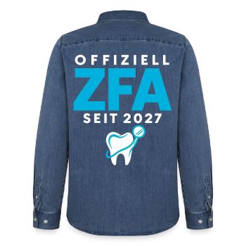 Offiziell ZFA seit 2027 – Zahnmedizin Beruf - Männer Jeanshemd Organic von Stanley/Stella - verwaschenes Mittelblau  - Hinten - AI Model Male 185 light (185cm)
