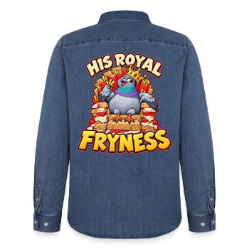 Taube auf Pommes Thron mit His Royal Fryness - Männer Jeanshemd Organic von Stanley/Stella - verwaschenes Mittelblau  - Hinten - AI Model Male 185 light (185cm)