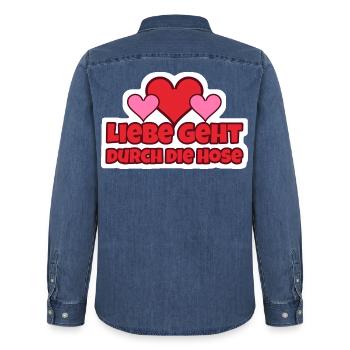 Liebe geht durch die Hose Sticker - Männer Jeanshemd Organic von Stanley/Stella - verwaschenes Mittelblau  - Hinten - AI Model Male 185 light (185cm)
