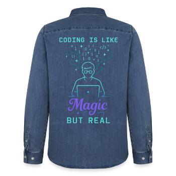Coding Is Like Magic But Real - Männer Jeanshemd Organic von Stanley/Stella - verwaschenes Mittelblau  - Hinten - AI Model Male 185 light (185cm)