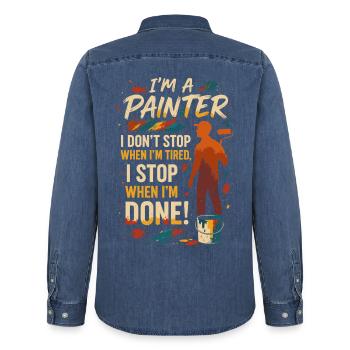 I'm A Painter, I Don't Stop When I'm Tired, I Stop - Männer Jeanshemd Organic von Stanley/Stella - verwaschenes Mittelblau  - Hinten - AI Model Male 185 light (185cm)