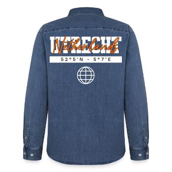 Utrecht Niederlande Koordinaten Reise Souvenir - Männer Jeanshemd Organic von Stanley/Stella - verwaschenes Mittelblau  - Hinten - AI Model Male 185 light (185cm)