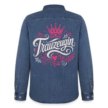 Trauzeugin Krone Hochzeit Braut - Männer Jeanshemd Organic von Stanley/Stella - verwaschenes Mittelblau  - Hinten - AI Model Male 185 light (185cm)