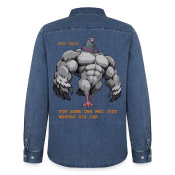 Big Talk for someone who just washed his car - Männer Jeanshemd Organic von Stanley/Stella - verwaschenes Mittelblau  - Hinten - AI Model Male 185 light (185cm)