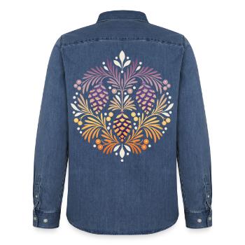 Tannenzapfen im floralen Winterornament  - Männer Jeanshemd Organic von Stanley/Stella - verwaschenes Mittelblau  - Hinten - AI Model Male 185 light (185cm)