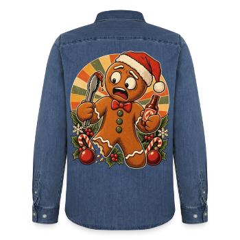 Christmas Lebkuchenmann Grillender Papa - Männer Jeanshemd Organic von Stanley/Stella - verwaschenes Mittelblau  - Hinten - AI Model Male 185 light (185cm)