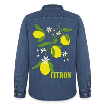 Zitronenzweig mit Blüten - Männer Jeanshemd Organic von Stanley/Stella - verwaschenes Mittelblau  - Hinten - AI Model Male 185 light (185cm)