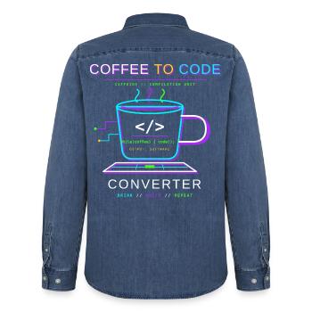 Coffee to Code Converter - Männer Jeanshemd Organic von Stanley/Stella - verwaschenes Mittelblau  - Hinten - AI Model Male 185 light (185cm)