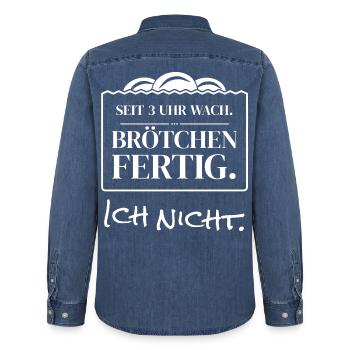Seit 3 Uhr wach Brötchen fertig - Bäcker Lustig - Männer Jeanshemd Organic von Stanley/Stella - verwaschenes Mittelblau  - Hinten - AI Model Male 185 light (185cm)