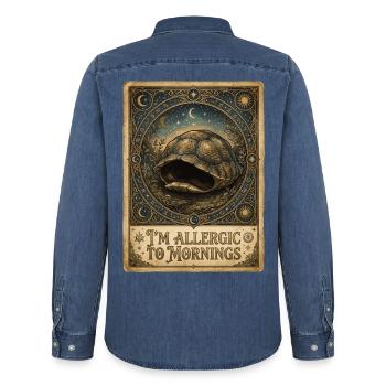 I'm Allergic To Mornings Turtle - Männer Jeanshemd Organic von Stanley/Stella - verwaschenes Mittelblau  - Hinten - AI Model Male 185 light (185cm)